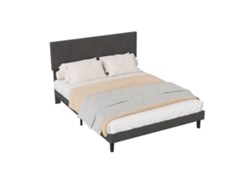 Cama Doble De 140 X 200 Cm, Con Estructura Tapizada En Lino, Cabecero Acolchado Y Plataforma.