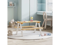 Mesa Infantil Con Bancos Irun Madera Maciza Blanca 90x79,5x50cm