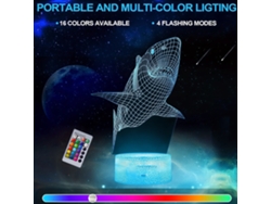 Luz Nocturna Infantil, Tira De Luz Visual 3d Con Control Remoto, 16 Cambios De Color Tiburón Siurn