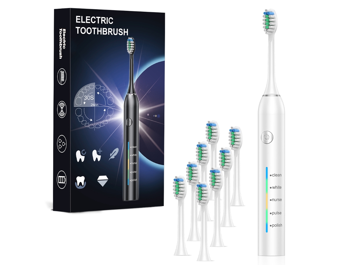 Cepillo De Dientes Eléctrico, 5 Modos, Carga Usb, Con 8 Cabezales. Blanco Czhhmart