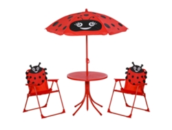 Conjunto Mesa Piquenique Infantil Jardim Guarda-sol Ajustável Vermelho Joaninha