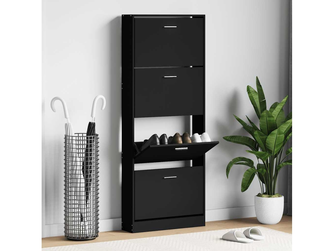Mueble Zapatero | Armario Zapatero Madera Contrachapada Negro 59x17x150 Cm