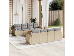 Conjunto de 9 sofás de jardín con cojines de mimbre beige de Dkd Home Decor