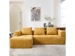 Sofá Seccional Moderno L - 3 Plazas, Sofá Chenille Con Chaiselongue, Brazos Y 3 Cojines - Amarillo