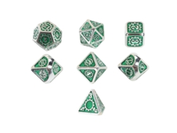Set De 7 Dados Metálicos Poliedricos Con Diseño De Engranaje Para Juegos De Mesa, Rpg Y Cartas Color Verde Divertido