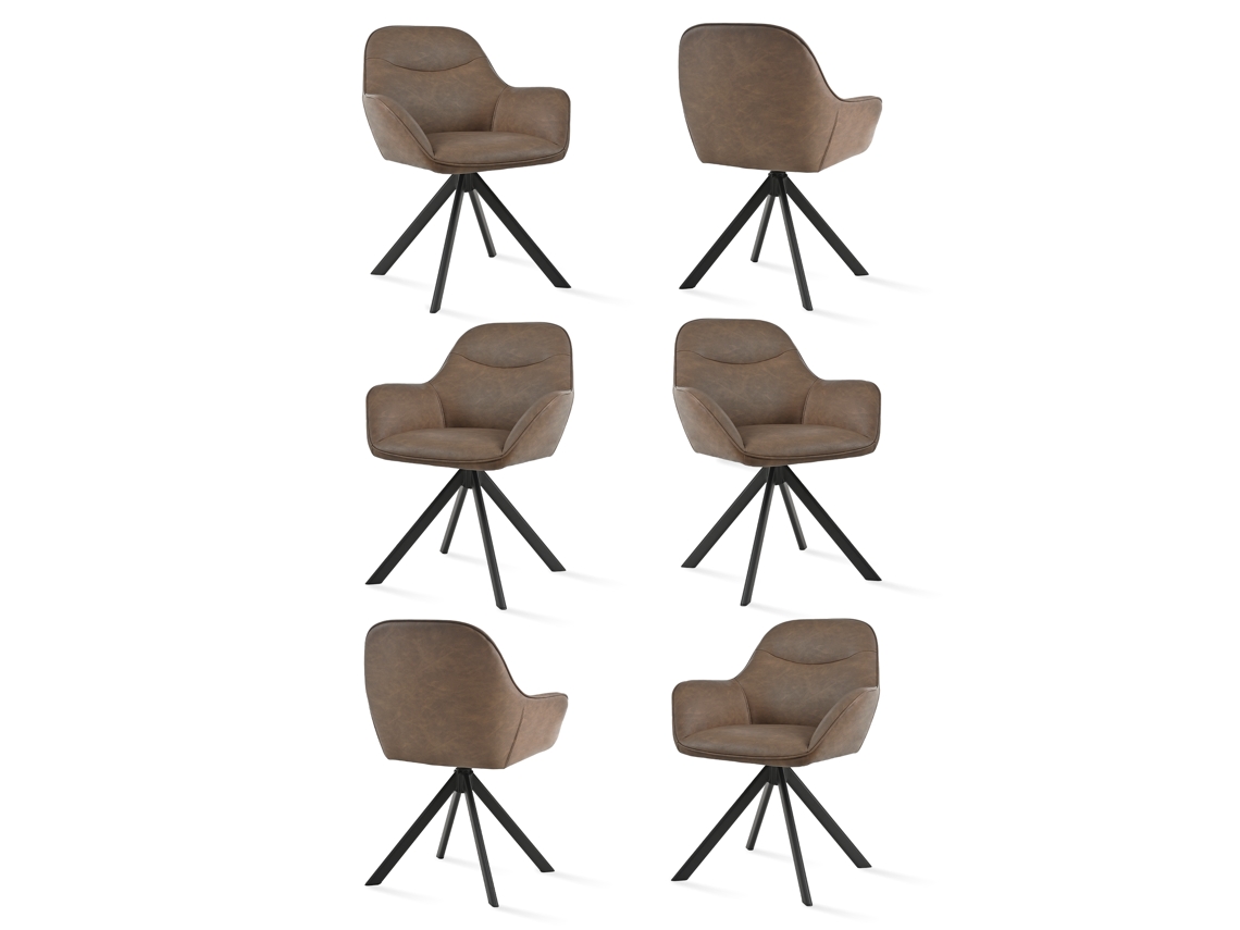 Sillas De Comedor Goeurvant 1370(pack De 6, Marrón Oscuro, Cuero Pu)
