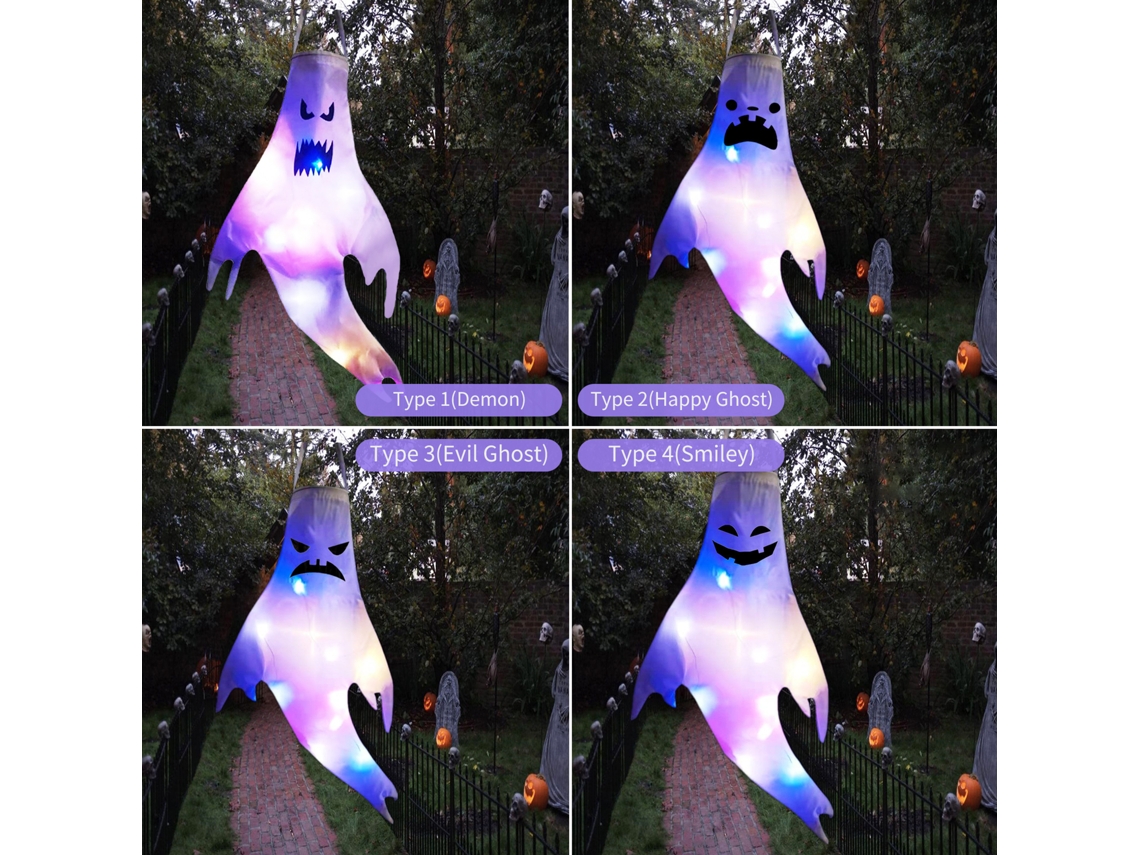 Lámpara Colgante Fantasma Led Para Halloween Batería Decoración Fiesta Jardín Exterior