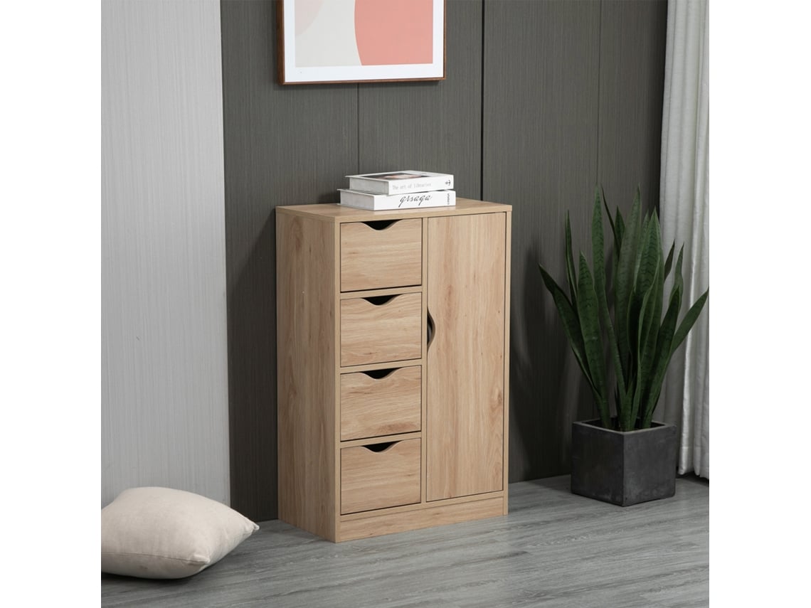 VPMKP - Aparador Homcom para salón, 4 cajones, 1 puerta, estante interno, multifuncional, 54x29x83 cm, roble.