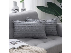 2 Fundas De Cojín Decorativas Estilo Bohemio Con Rayas De Lino Jacquard, 30 X 50 Cm, Gris Claro
