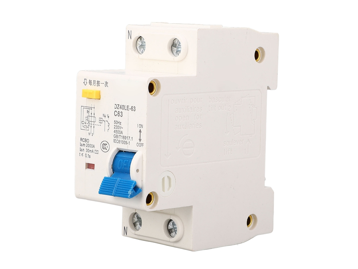 Disyuntor De Fugas Dz40le 63, 63 A, Ignífugo, De Una Sola Manija, Con Montaje En Riel, 1p+n, Interruptor De Protección Contra Fugas, 230 V, 1p+n