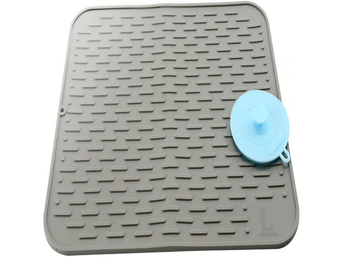 MEOIRUERY Tapete para secar platos premium, resistente al calor, con líneas elevadas, silicona superresistente para encimeras de cocina (45 × 40 cm, gris)