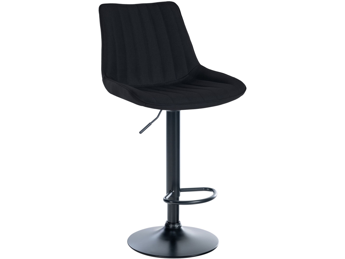 Taburete de bar X1, altura regulable, giratorio 360°, asiento de tela negra, costuras verticales, base de metal negro 10_0006042