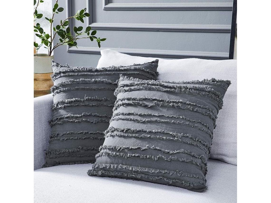 2026-40668-funda De Almohada Gris Para Sofá Cama, Algodón Lino Decorativo, 18x18 Pulgadas, Set De 2