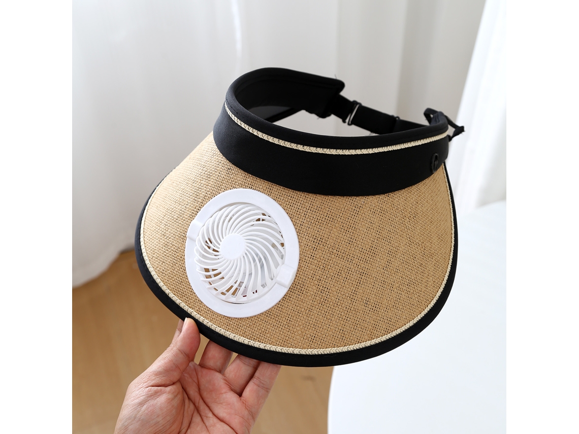 (caqui) Sombrero De Sol De Larga Duración Con Ala Ancha, Ventilador De Carga Solar Y Fuerte Protección Contra El Viento.