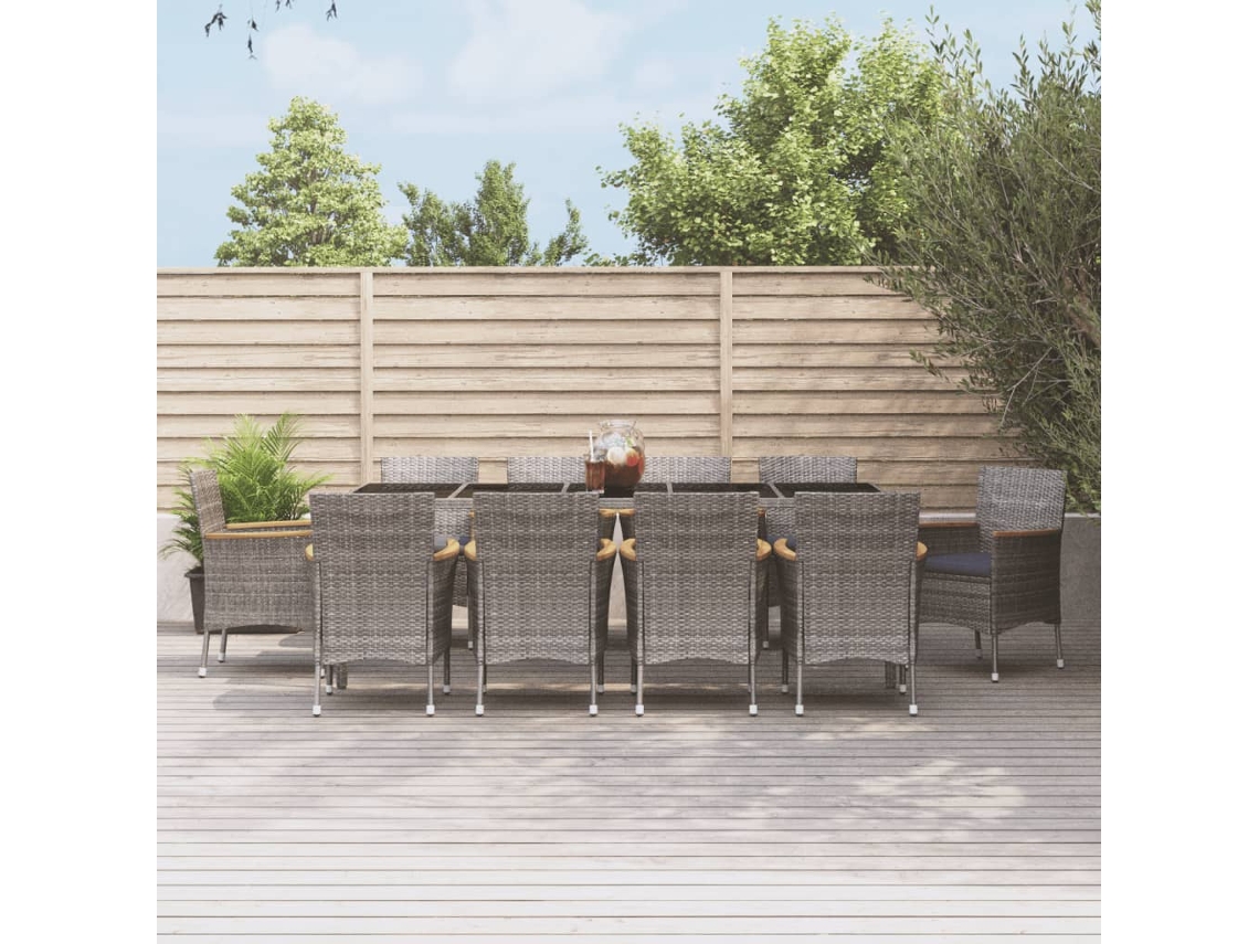 Juego de comedor de jardín de 11 piezas con cojines de mimbre gris de DKD Home Decor