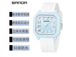 Reloj De Cuarzo Cuadrado (blanco Y Azul), Diseño Sencillo, Marcadores Tridimensionales, Versátil, Resistente Al Agua Para Estudiantes.