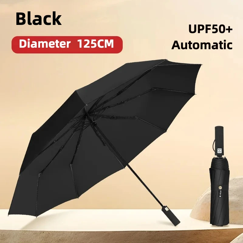 (negro 10k) Paraguas Plegable Automático Extragrande De 125 Cm, Material De Vinilo, Upf50+
