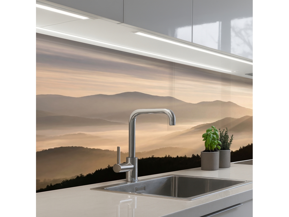 Salpicaderos De Cocina Montañas - Niebla - Rayos De Sol 150x60 Cm