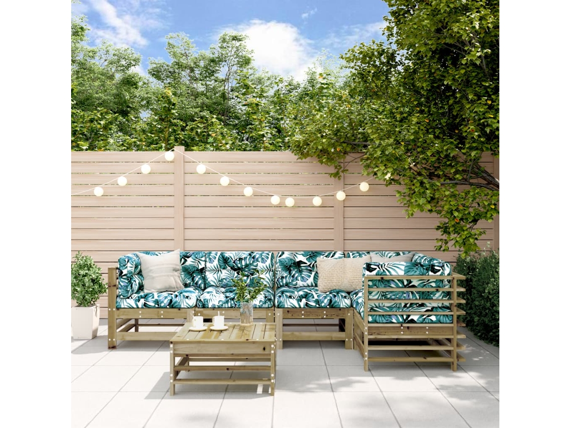 Conjunto de muebles de jardín con cojines de pino impregnado, Dkd Home Decor
