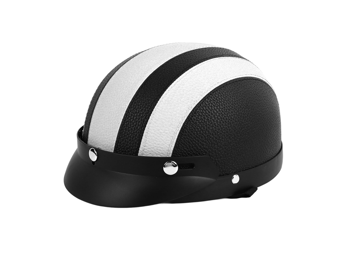 Capacete de Meia face Vintage Retro de Couro Pu Leve Respirável para Moto Homens Mulheres
