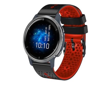 Correa De Reloj Inteligente Para Garmin Venu 2, Correa De Reloj De Silicona Bicolor Perforada De 22Mm, Negro-Rojo VENISYMLIS