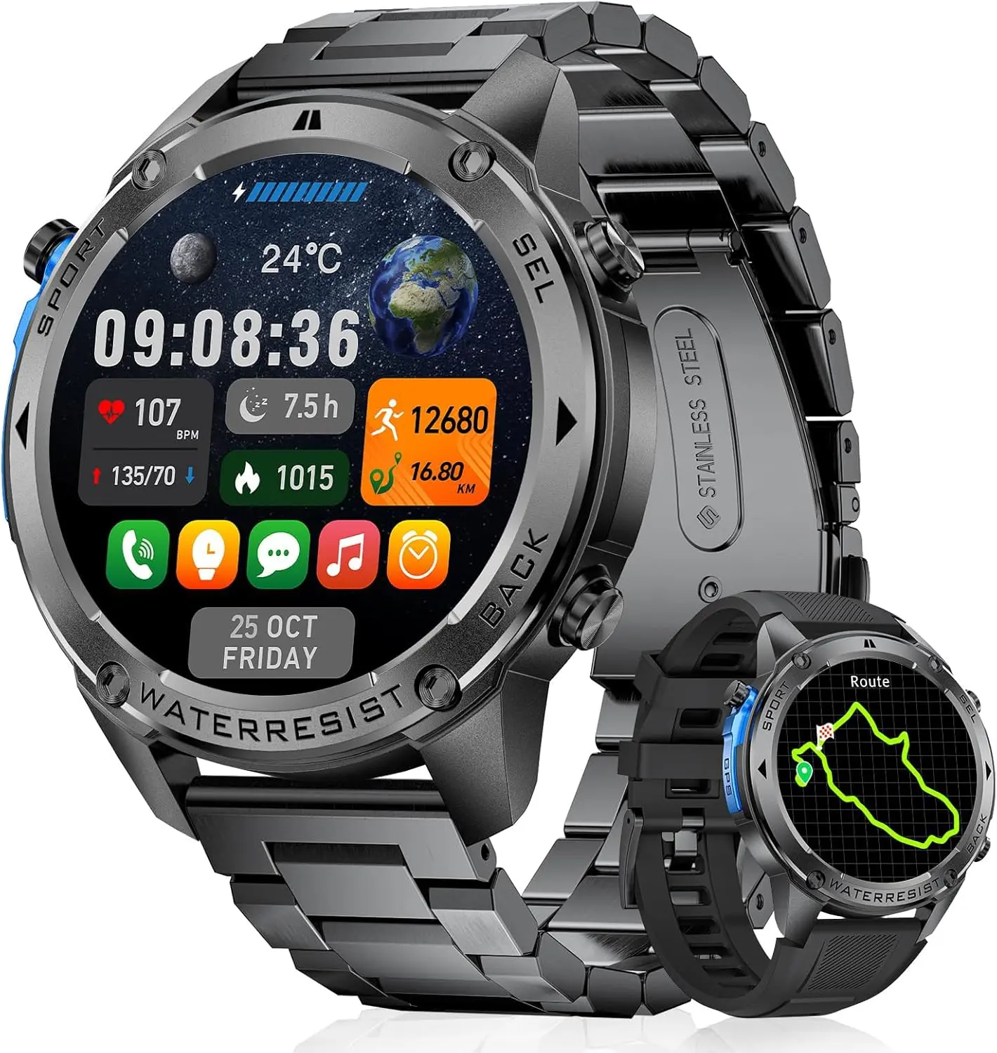 Smartwatch Militar Dm56 Gps De Banda Dual 6 Satélites 5atm (negro)