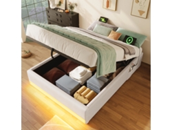 Cama Hidráulica De 90x200 Con Iluminación Led Y Usb-c, Sin Cabecero, Color Beige.