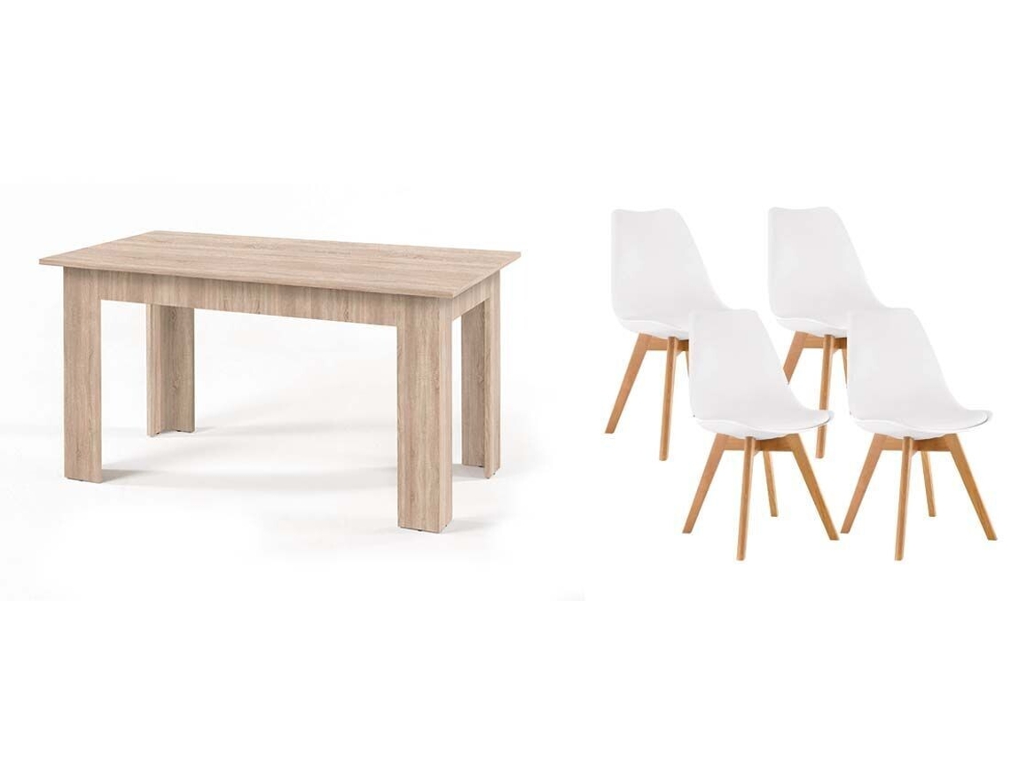 Pack Mesa Fija de Comedor o Cocina Cambria 4 Sillas Nordic Blanco SALDOSYSTOCKS