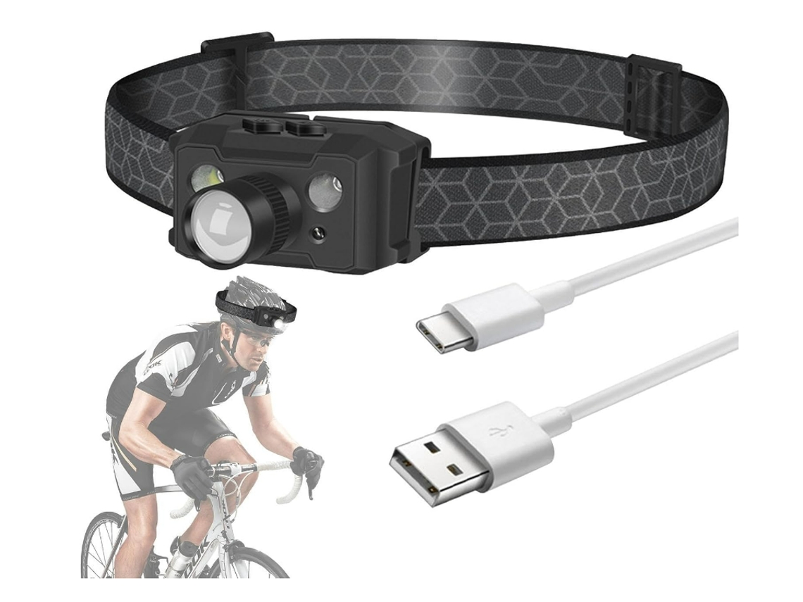 Linternas frontales LED reutilizables de alta luminosidad para pesca, camping, actividades al aire libre y ciclismo (negro)