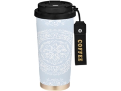 Taza De Café Isotérmica Acero Inoxidable Doble Pared, Libre Bpa, Con Tapa Pajita Diseño Étnico 500 Ml Gra...