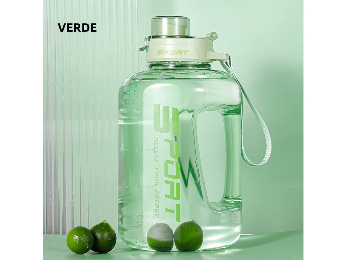 Botella de agua deportiva de 2 litros con tapa y pajita, ecológica y libre de BPA. MDUG (verde)