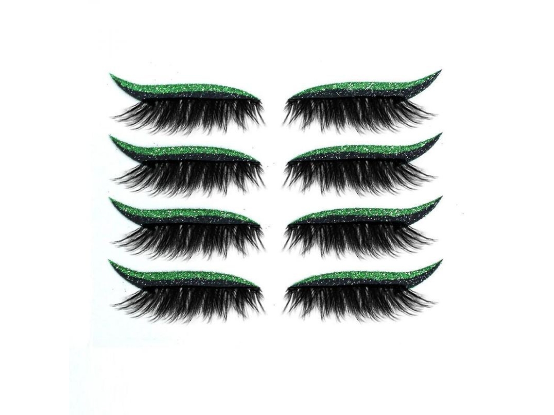 Pestañas Postizas Autoadhesivas Con Sombra De Ojos Y Purpurina Verde, Resistentes Al Agua, Ideales Para Fiestas.