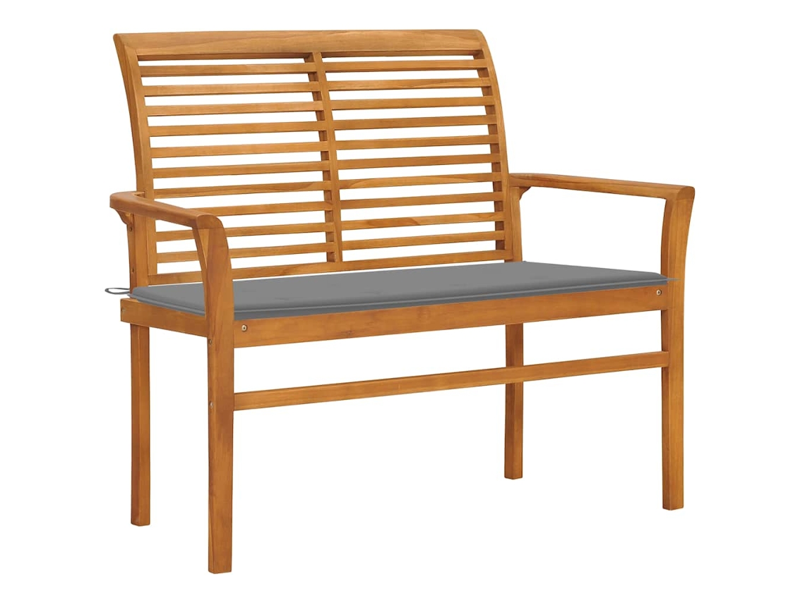 Banco de jardín con cojín gris, 112 cm, teca maciza, DKD Home Decor