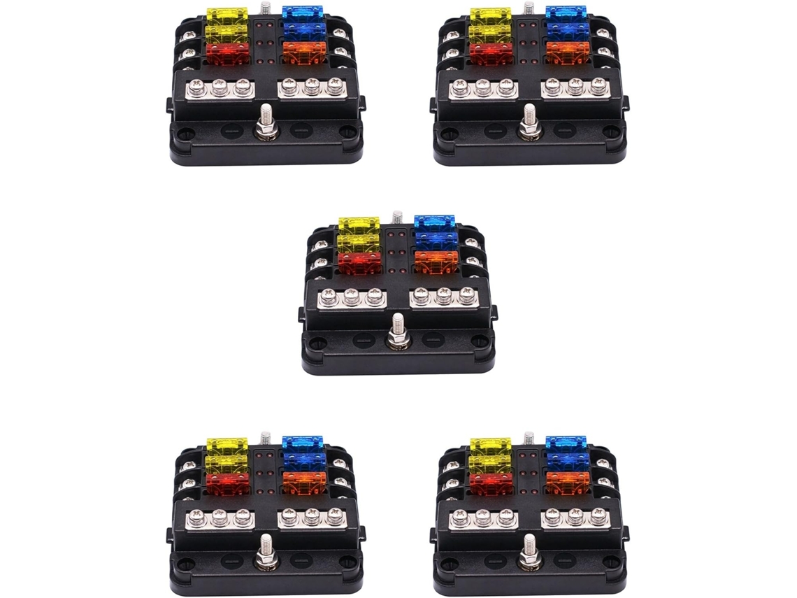 5 Bloques De Fusibles Impermeables De 6 Vías Con Indicador Led, 12 Circuitos, Caja Negativa Marina
