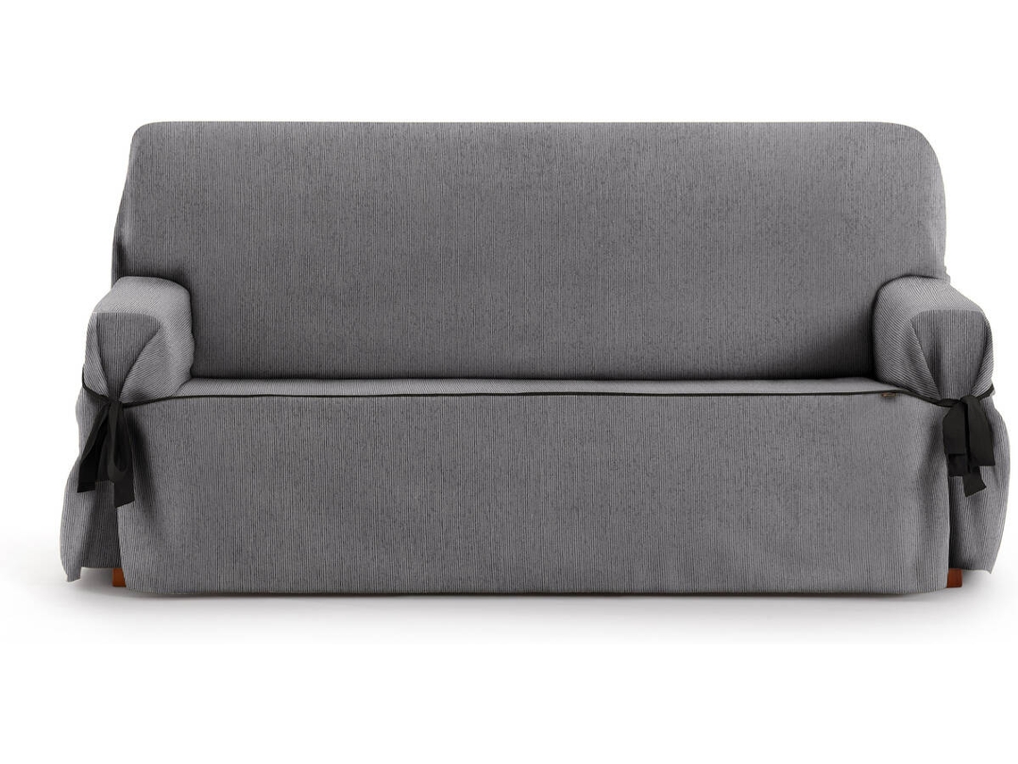 Funda de Sofá 3 Plazas EYSA Mid con Lazos (110 x 70 x 230 cm - Poliéster y Algodón - Gris oscuro)