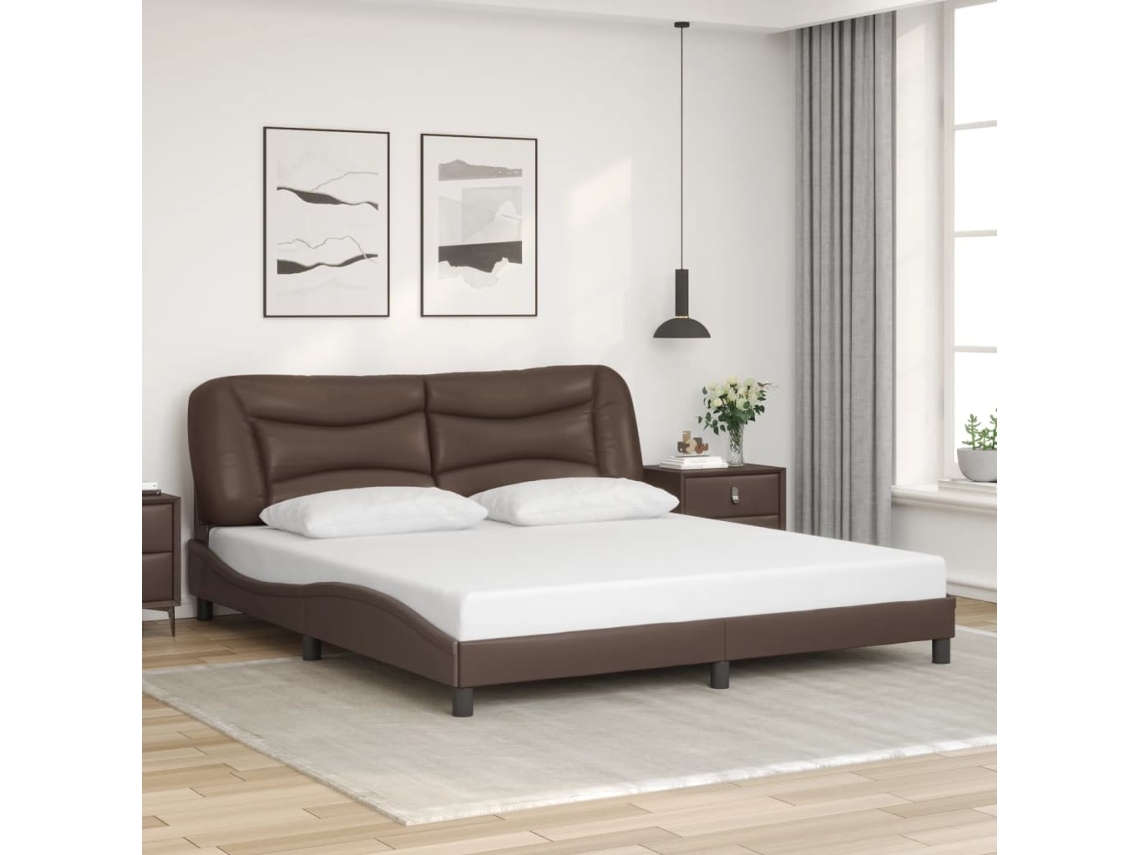 Estructura De Cama Sin Colchón Cuero Sintético Marrón 180x200cm