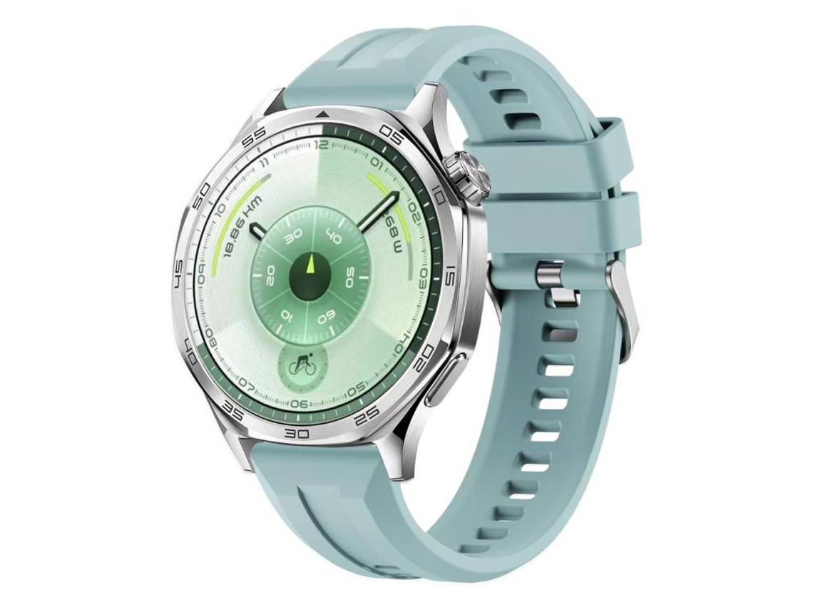 Bracelete Para Huawei Watch Gt 6 / 5 / 4 / 3 (46mm) - Silicone Cor Sólida - Fivela Prateada Azul Claro