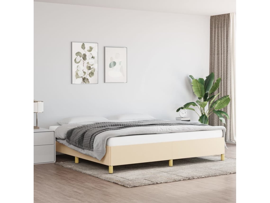 Cama Sin Colchón Tela Color Crema 200x200 Cm