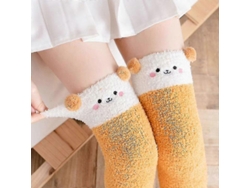 Calcetines suaves de lana coral hasta la rodilla, ideales para el invierno, para niñas y mujeres. Calcetines de rayas con estampados de animales, pelusas y dibujos animados.