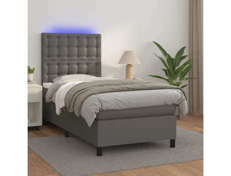 MAISON EXCLUSIVE Cama con somier y colchón LED 90 x 190 cm piel sintética gris