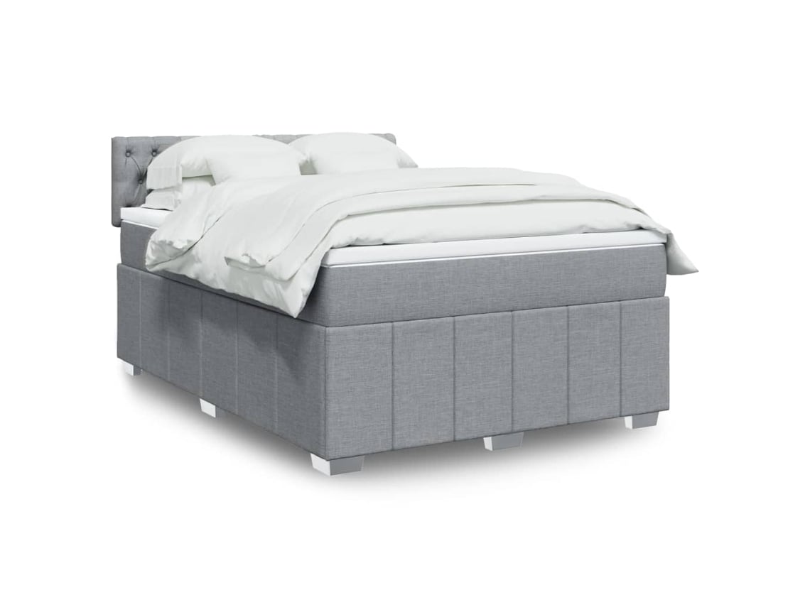 Cama Box Spring Con Colchón Tela Gris Claro 160x200 Cm