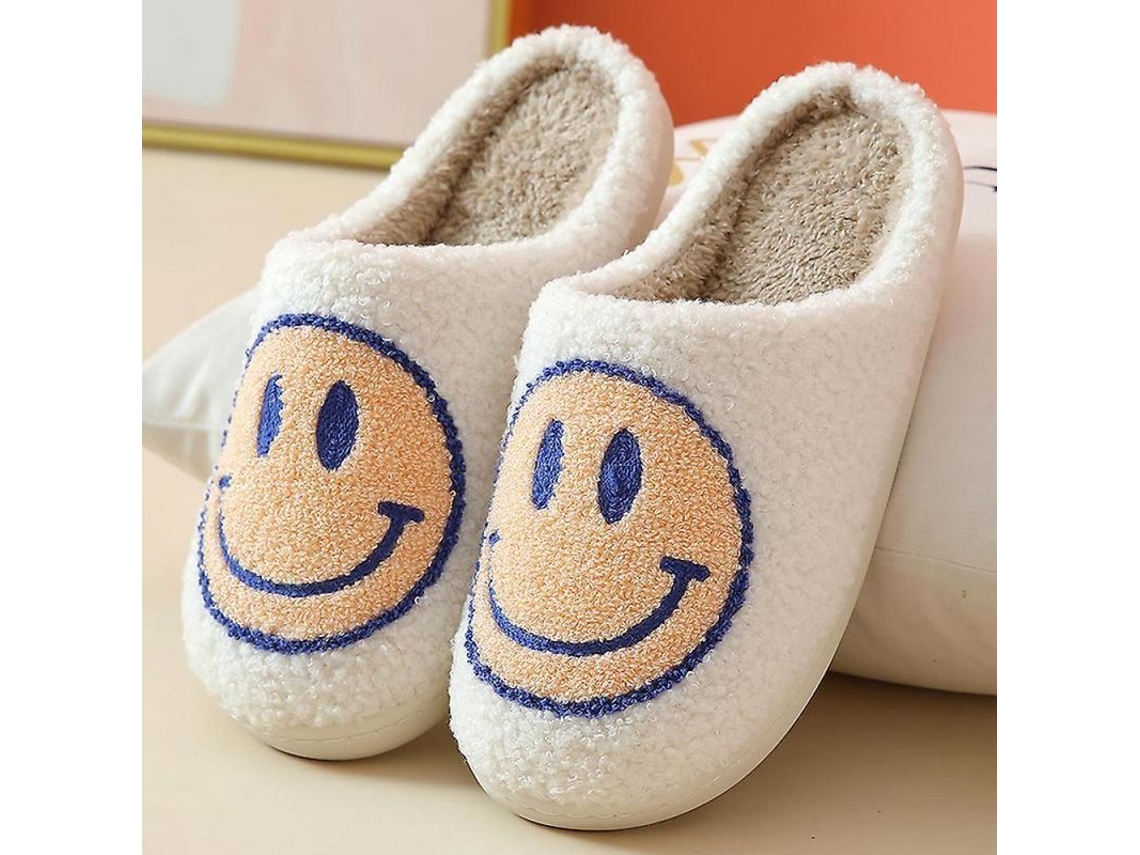 Pantuflas De Algodón Peludas Para Mujer Con Carita Sonriente, Suela Gruesa Antideslizante, Para Uso Doméstico.