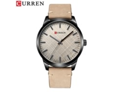 Reloj De Pulsera De Cuarzo Para Hombre (caqui) Con Esfera De Textura De Tela Sencilla Y Elegante, Correa De Cuero Y Correa De Cuero.