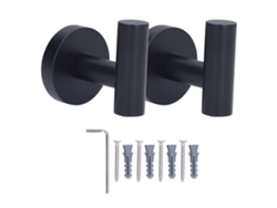 Ganchos para toallas negros de montaje en pared, 2 unidades, duraderos, para baño.