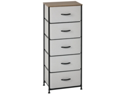 Cómoda De 5 Cajones, Mueble De Almacenamiento Con Cajones Plegables De Tela - Estructura De Acero Negro - 45 X 30 X 116 Cm Gris