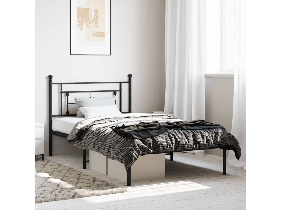 Estructura Cama Sin Colchón Con Cabecero Metal Negro 107x203 Cm