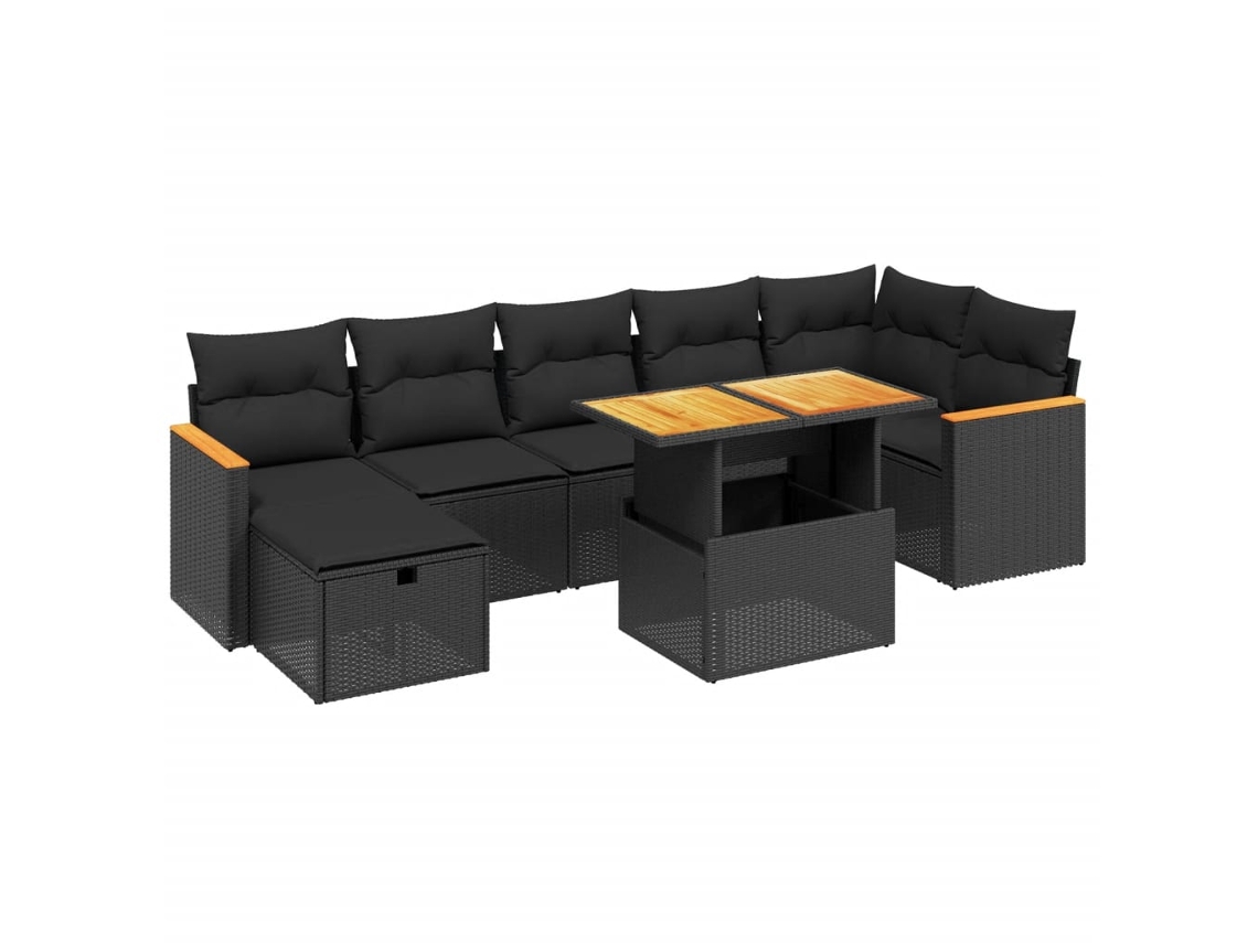 Conjunto 8 de sofás de jardín VIDAXL y cojines ratán sintético negro