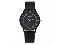 Reloj De Pulsera De Aleación Con Dial Redondo Analógico Correa De Pu Cuarzo Moda (negro)