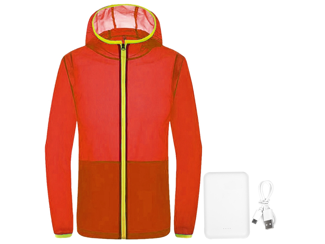 Ropa de verano con protección UV, ventilada, USB, roja, XXL