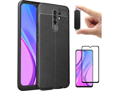 Kit Funda, Protector y Soporte Xiaomi Redmi 9 Rugged Leather Gris